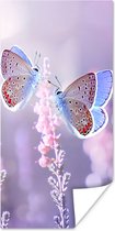 Poster Vlinder - Lavendel - Bloemen - Paars - 20x40 cm