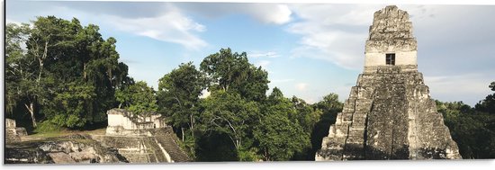 WallClassics - Dibond - Piramide van de Grote Jaguar - Guatemala  - 90x30 cm Foto op Aluminium (Met Ophangsysteem)