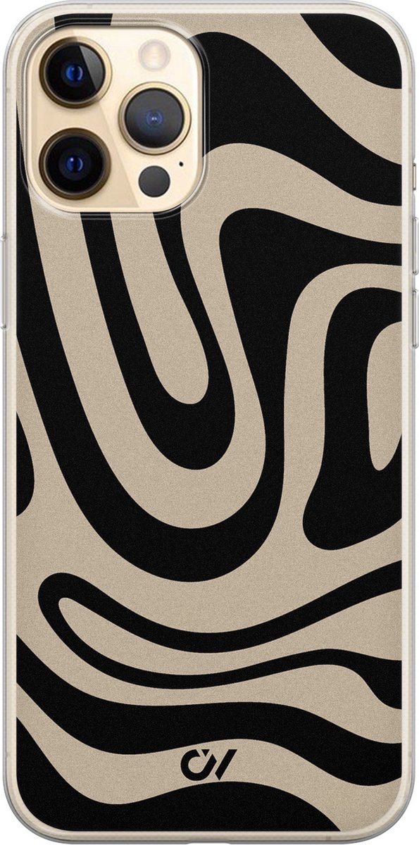 Hoesje geschikt voor Apple iPhone 12 - Abstract Black Waves - - Zwart - Apple - Casevibes