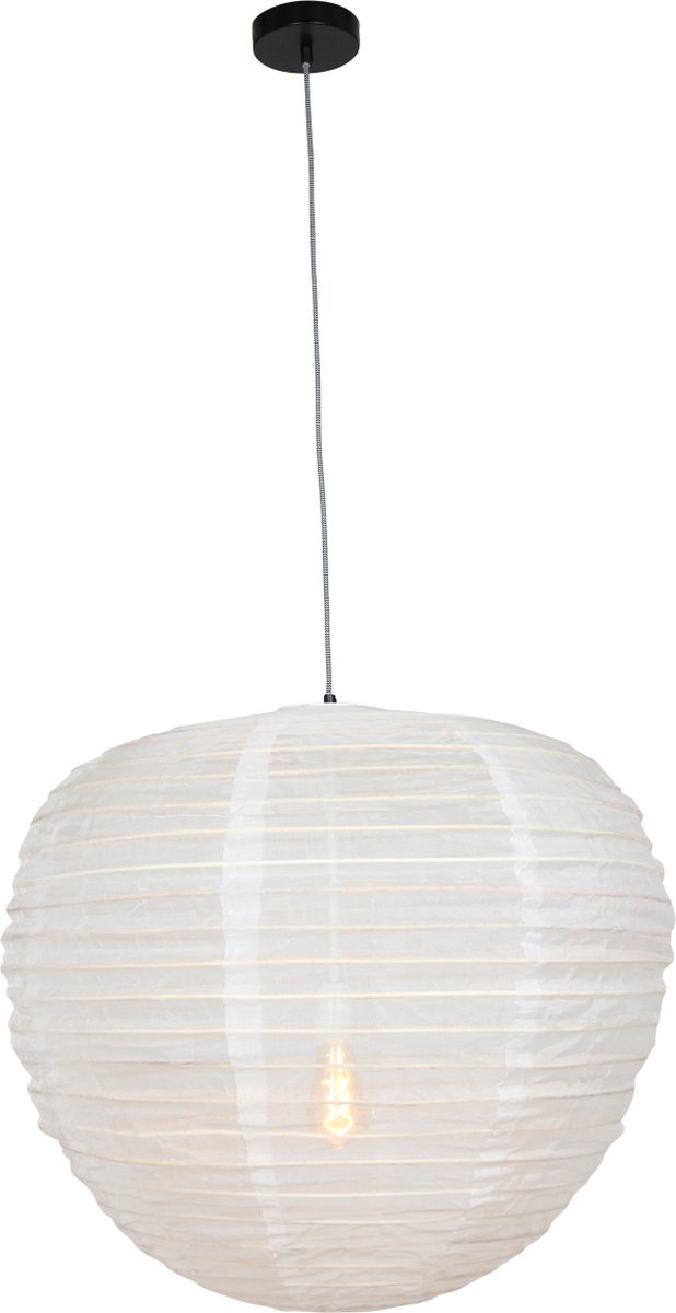 Hanglamp Bangalore | 1 lichts | bamboe / linnen | 220 cm | wit | woonkamer / slaapkamer | landelijk design