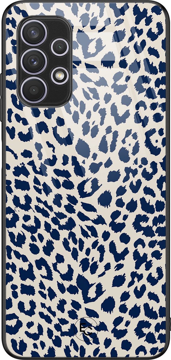 Samsung A32 4G hoesje glas - Luipaard blauw - Blauw - TPU case - Luipaardprint - Hardcase backcover zwart