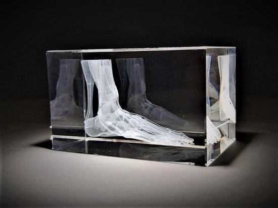 Anatomie model voet - 3D glazen blok - verpleegkundige cadeau/ dokter cadeau/ geneeskunde cadeau