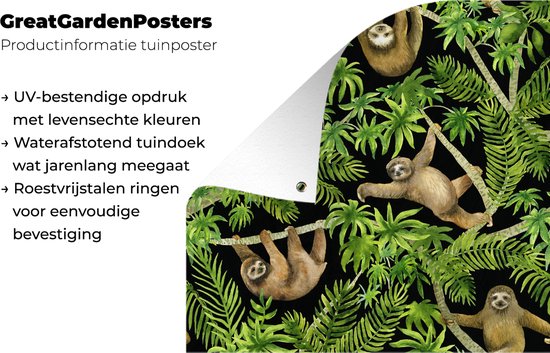 Posters de jardin Paresseux - Palmier - Motif - Garçons - Filles - Enfants - Enfant - 50x50 cm - Toile de jardin - Affiche extérieure
