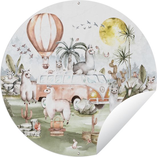 Tuincirkel Alpaca - Dieren - Kinderen - Luchtballon - Kids - 150x150 cm - Ronde Tuinposter - Buiten