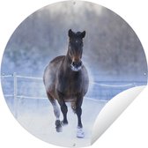 Tuincirkel Paard - Sneeuw - Winter - Hek - 90x90 cm - Ronde Tuinposter - Buiten