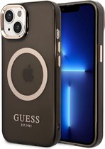 Coque arrière Guess iPhone 14 Plus - Boutons Gold et appareil photo - Compatible Magsafe - Transparent - Zwart