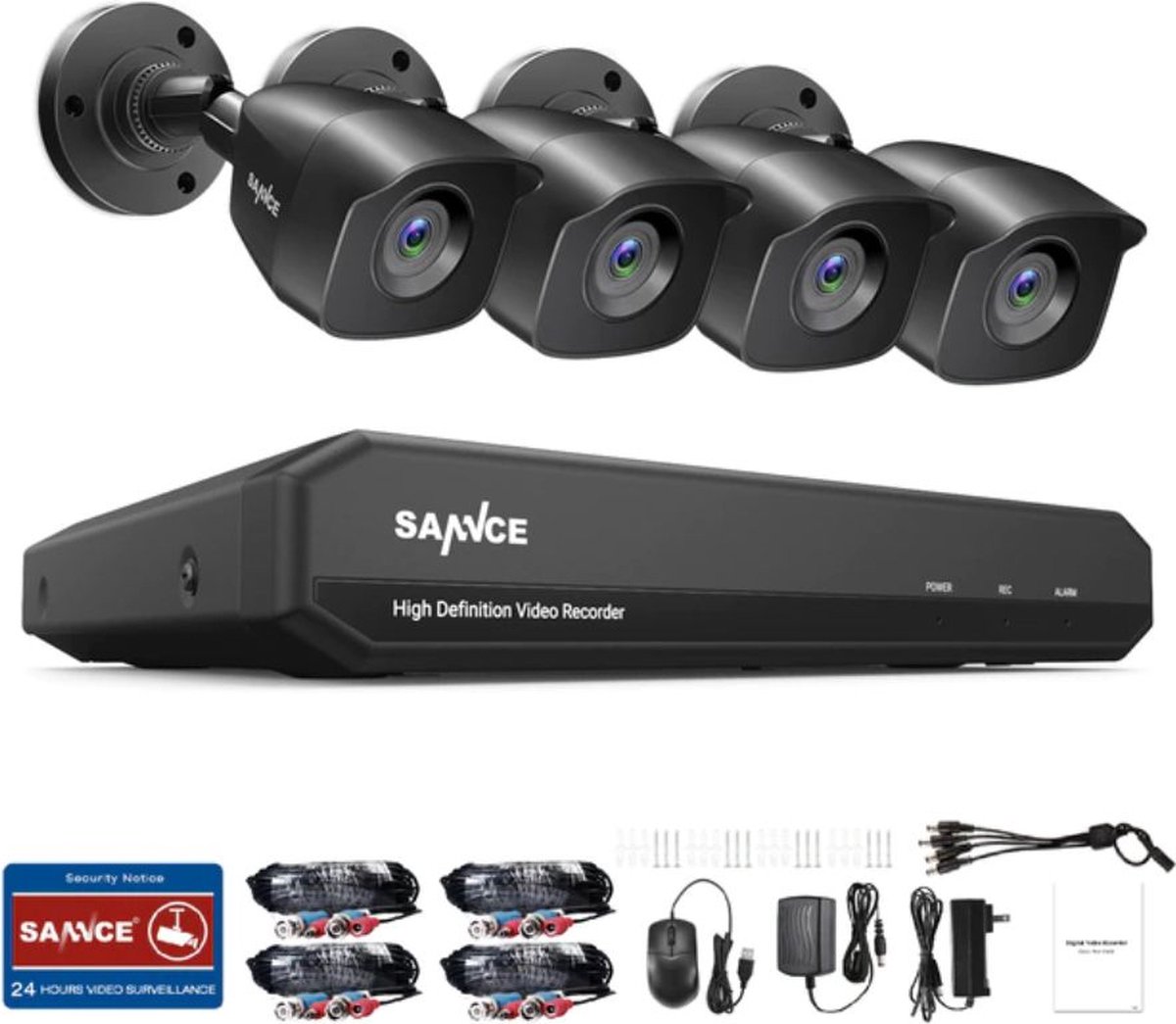 Sannce CCTV 2T - Beveiligingscamera set met 4 Cameras Outdoor Buiten - Home Security Camera Systeem - Wifi Camera Set - Video + Audio-opname - Beveiligingscamera - Camera Beveiliging - 4 Camera’s - Nachtzicht - Motion Detector