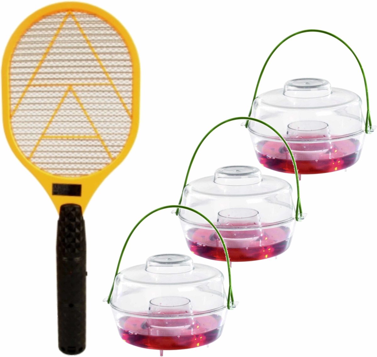 Wespen bestrijding set van 3x wespenvallen van 13 cm en een vliegenmepper/wespenkiller
