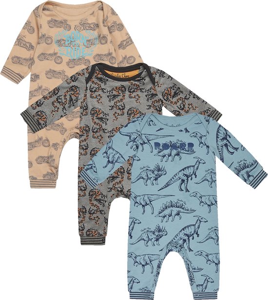 Charlie Choe - 3pack - Boxpakjes - slaappakjes - Bruin met motoren - Grijs met draken - Blauw met dino's - Maat 74