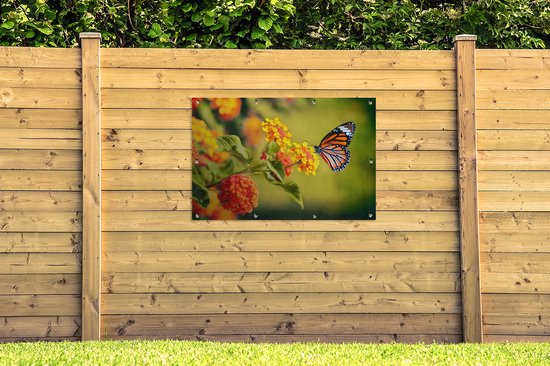 Affiche jardin - Toile jardin - Posters de jardin extérieur - Papillon - Insectes - Fleurs - Jaune - 120x80 cm - Jardin