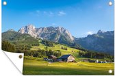Paysage avec une ferme et des montagnes en Europe affiche de jardin toile en vrac 180x120 cm - Toile de jardin / Toile d'extérieur / Peintures d'extérieur (décoration de jardin) XXL / Groot format!