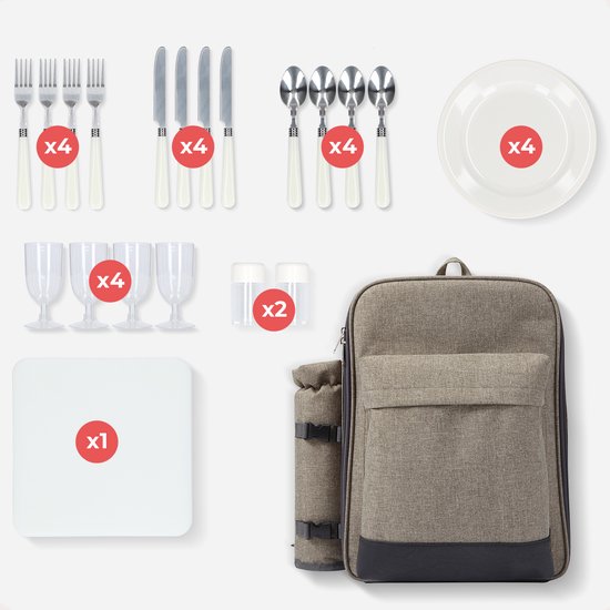 Sac à dos de pique-nique complet Sac de pique-nique - sac à dos de refroidissement - pour 4 personnes avec grand sac isotherme et glacière détachable avec planche à découper et ensemble sel et poivre - Topper d'été 2020