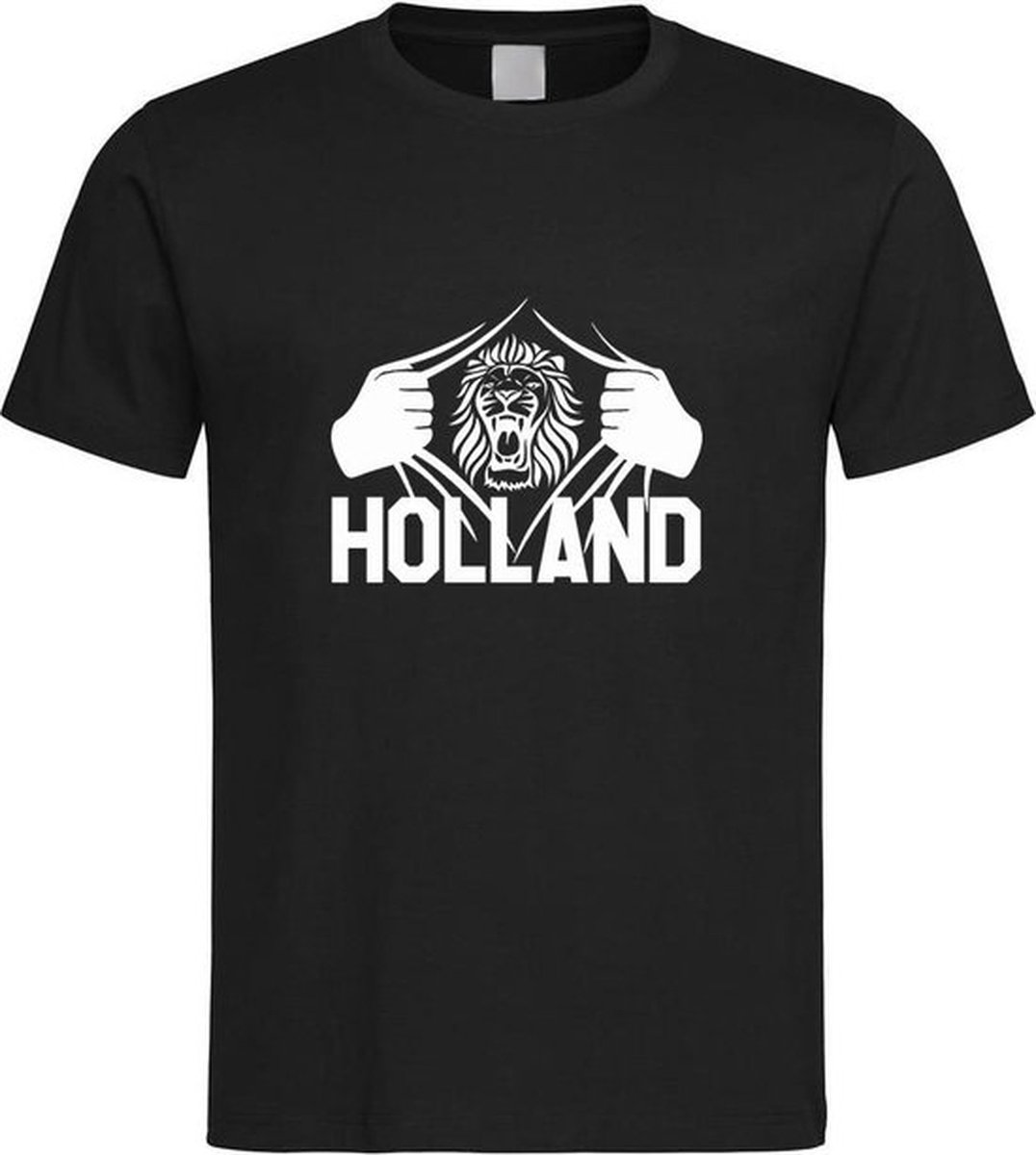 Zwart EK /WK voetbal T-shirt met “ Brullende Leeuw en Holland “ print Wit maat XS