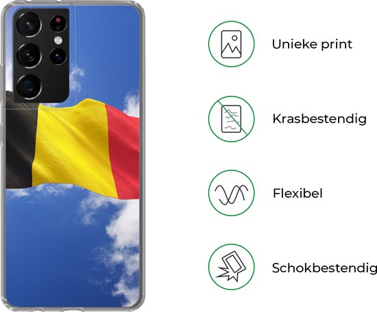 Coque Samsung Galaxy S21 Ultra - Le drapeau de la België flotte dans le ciel - Siliconen