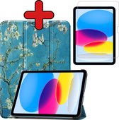 Hoes Geschikt voor iPad 2022 Hoes Book Case Hoesje Trifold Cover Met Screenprotector - Hoesje Geschikt voor iPad 10 Hoesje Bookcase - Bloesem