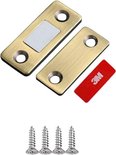Twee gouden magnetische sluitingen met schroeven en 3M-plakstrips.