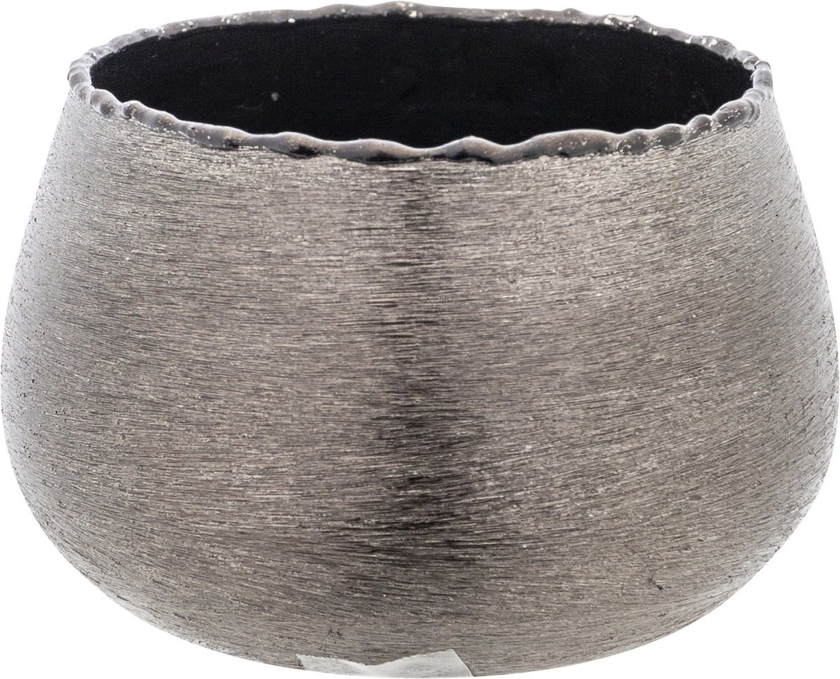 Cosy @ Home Waxinelichthouder - zilver/zwart - aluminium - 10 cm - Waxinelichtjeshouder van metaal