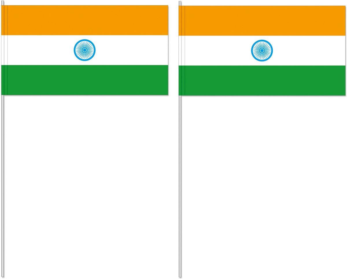 Zwaaivlaggetjes India - 10x - papier - 12x24 cm - vlag op stokje - feest