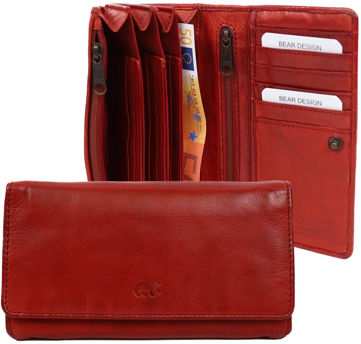 Bear Design Cow Lavato Leren Dames Portemonnee - Rood