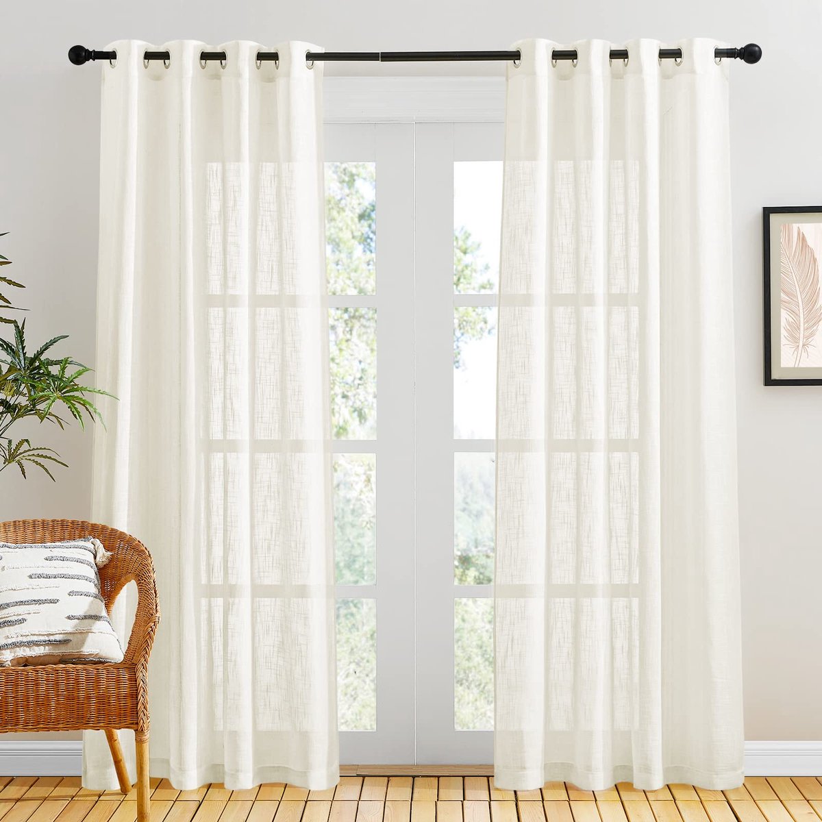 My Ninki ® Gezellige Linnenlook Gordijnen Set van 2 voor Stijlvolle Woonkamer Decoratie Lichtbeige 210x132 cm