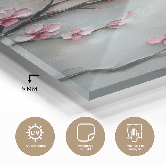 MuchoWow® Peinture sur verre 100x150 cm - Peinture sur verre acrylique - Fleur - Artistique - Rose - Sakura - Photo sur verre - Décoration murale salon - Décoration murale chambre - Peintures