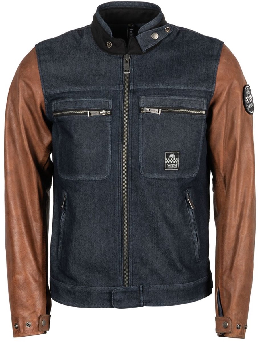 Helstons Winston Canvas Cotton Leren Jas Blauw Bruin - Jas