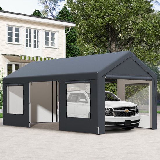 COSTWAY Carport Tentgarage, 595 x 300 cm, garagetent met 8 afneembare zijwanden, roldeuren en geventileerde ramen, weidetent, opslagtent, garageoverkapping voor auto, SUV, vrachtwagen, boot van Merkloos — afbeelding 5