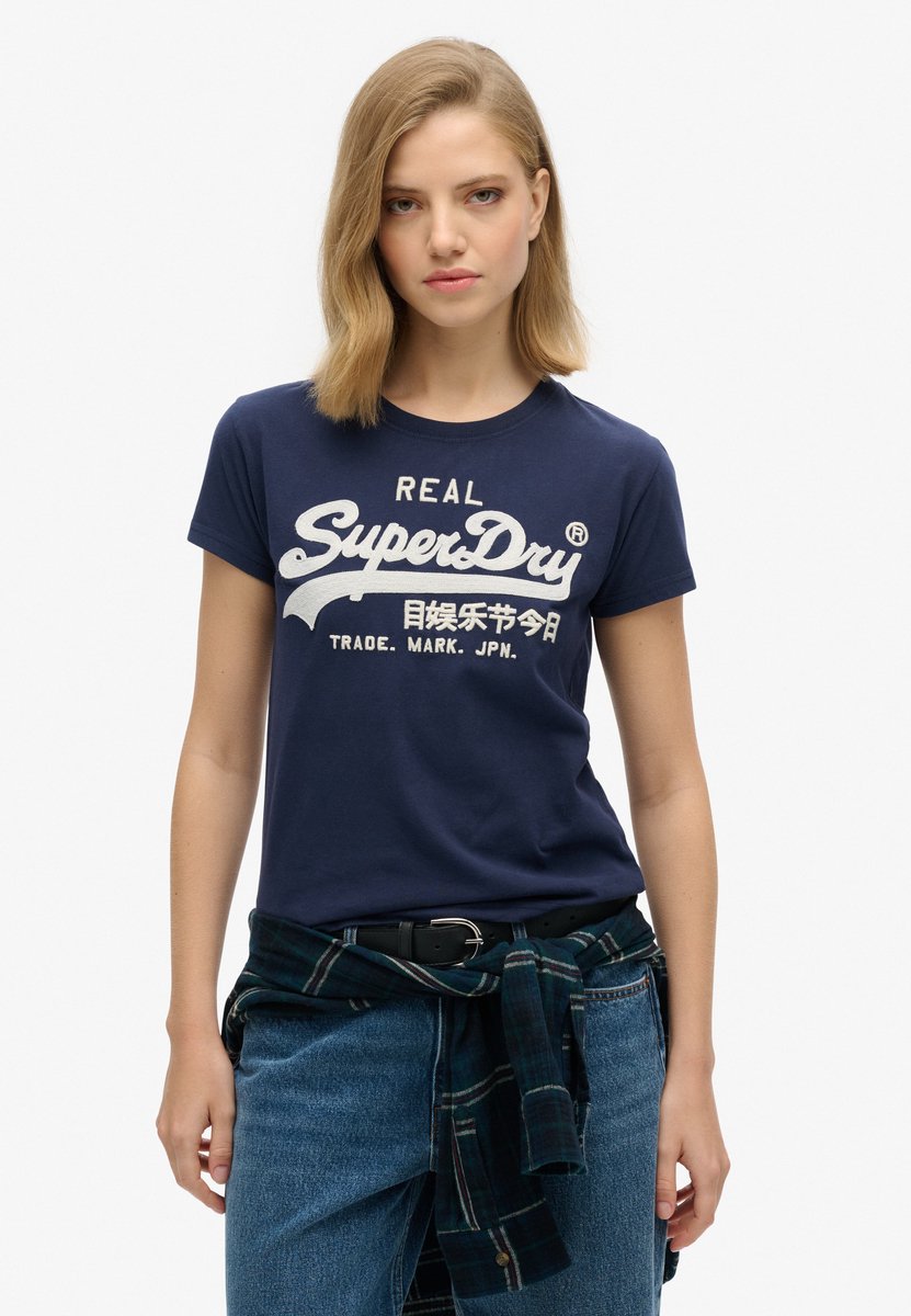 Superdry T-shirt met geborduurd vintage logo Dames T-shirts Marineblauw