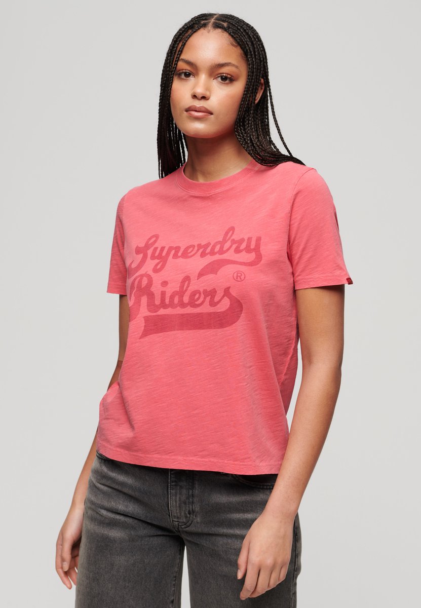 Superdry Archive T-shirt met kiss-print en relaxte pasvorm Dames T-shirts Koraal