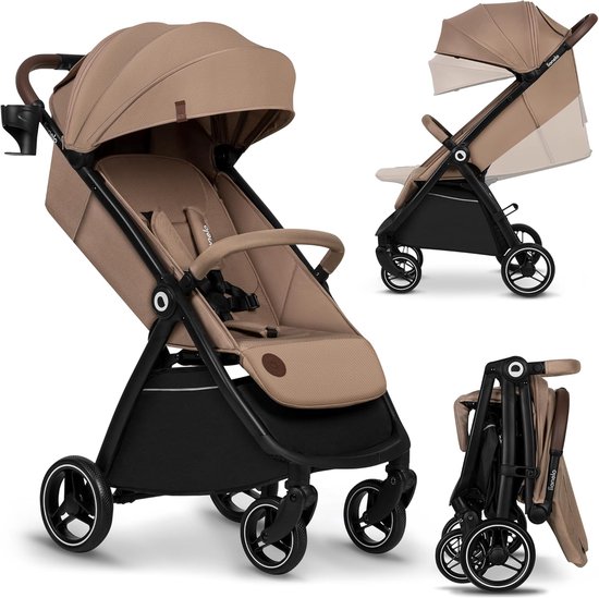 KIDIZ Premium kinderwagen, inklapbaar, 360° klapwielen, 5-punts riem, incl. bekerhouder en regenbescherming, verstelbare rugleuning en zonnedak, marineblauw