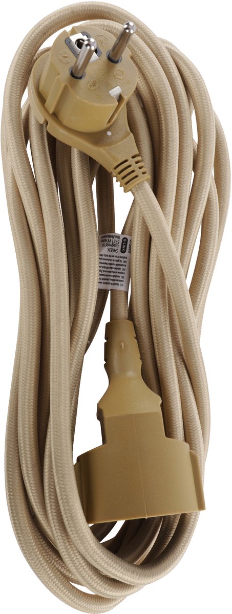 Q-Link verlengsnoer - randaarde - plat - 3 x 1.5 mmÂ² - 5 m - textiel - goud