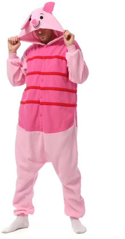 Foto: Krijghonger knorretje onesie maat l geschikt voor 168 178 cm varkens kostuum biggetje onesie onesie big carnavalskleding verkleedkleding carnaval halloween voor volwassenen roze
