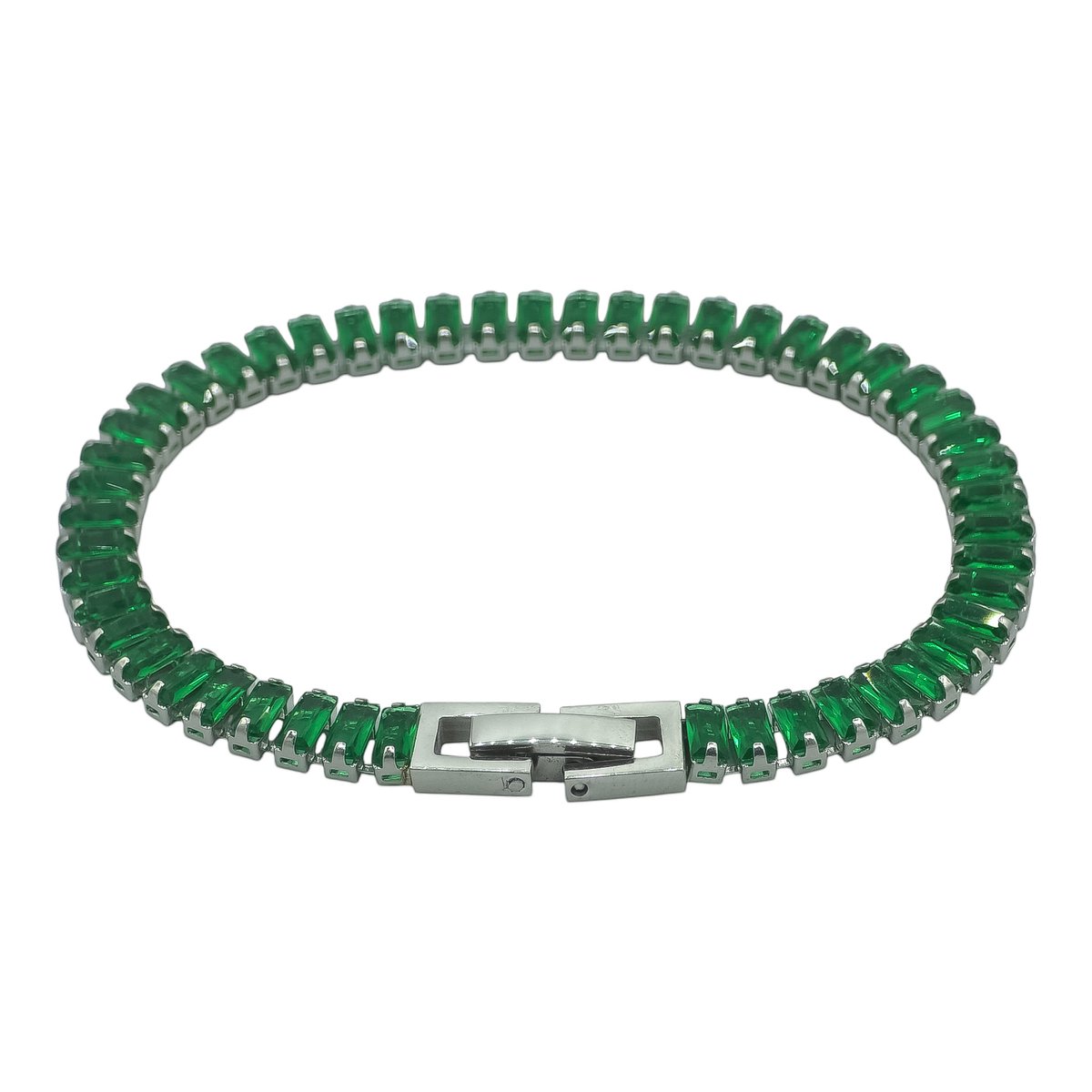 Dames Armband – Stalen Tennisarmband met Groene Emerald-Geslepen Zirkonia (16 cm x 5 mm) – Inclusief Doosje