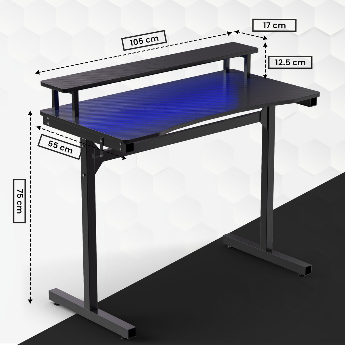 Bayt Game Bureau - Gaming Bureau - Gaming desk - Game Bureau met LED - Computertafel - Monitor Standaard - 105 x 55 x 75 cm - Zwart thumbnail 3