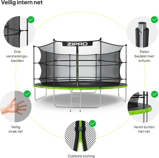 ZIPRO Jump Pro IN - Trampoline met veiligheidsnet - Ø435cm 14FT - Voor kinderen en volwassenen - Inclusief Ladder - max. 150 kg - Grote