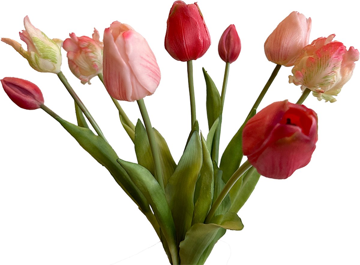 Viv! Home Luxuries Tulpenboeket - 9 stuks - kunststof bloem - 40cm - roze