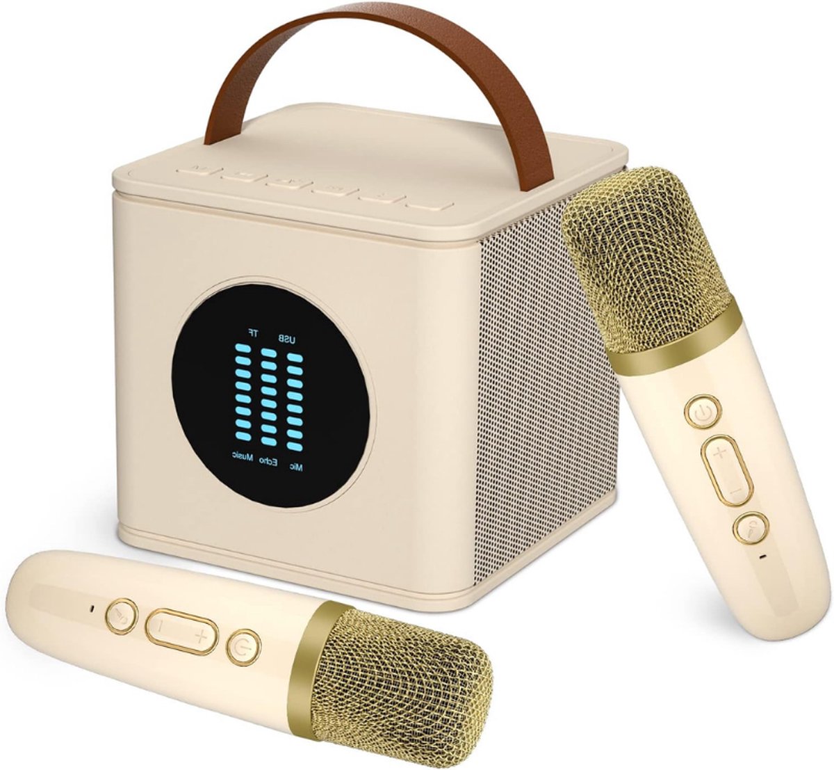 Karaoke Microfoon Voor Kinderen Draagbare Led Kinderfeestmicrofoon Luidspreker Microfoon Zingen Kinderen Volwassenen Thuis Karaoke Apparaat Karaoke Machine Met Led Kinderspeelgoed Beige