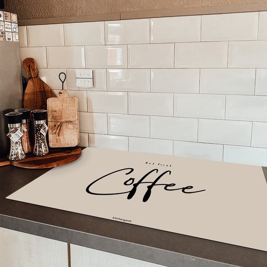 KitchenYeah® Protection plaque induction 83x51.5 cm - Beige - Citation - Mais d'abord le café - Protege plaque de cuisson - Couvre plaque induction - Protecteur d'induction - Cuisine