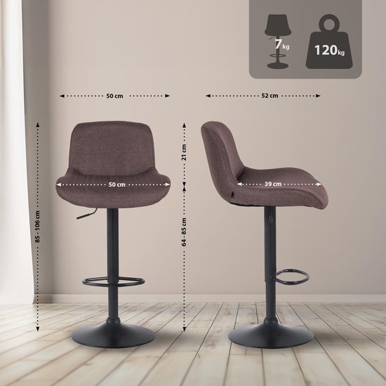 Foto: 2 set bar stool roterende stoelen met rugleuning inclusief aanraakhoogte verstelbare armloos schuim zwart 515x 575 x 93 1145 cm