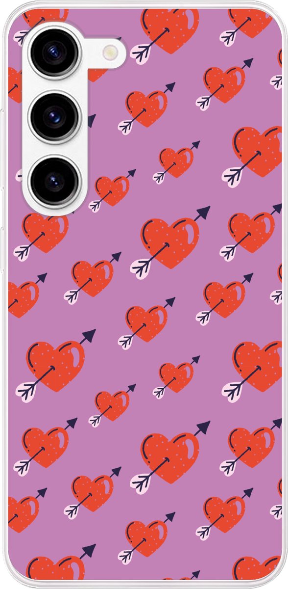 Telefoonhoesje Geschikt voor Samsung Galaxy S23 hoesje - Hartjes - Rood - Paars - Print - Liefde - Siliconen Telefoonhoesje Telefoonhoesje