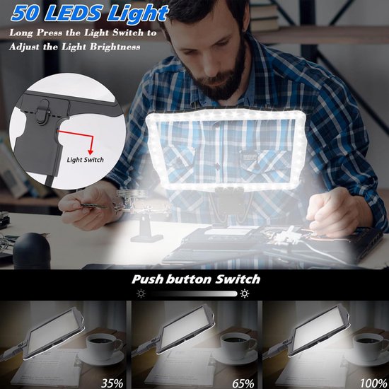 NZQXJXZ 2-in-1 vergrootglas met licht en statief, 5X & 10X loeplamp met 36 instelbare