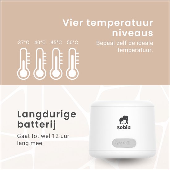 NIEUW! Sobia® Draagbare Flessenwarmer - Oplaadbaar - Flessenwarmer Onderweg - 6 Adapters en 4 standen - USB-C van Sobia® — afbeelding 5