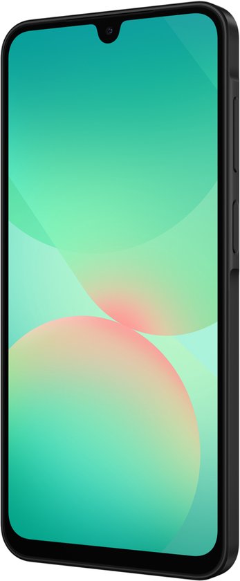 Galaxy A26 5G in zwart, zijaanzicht.