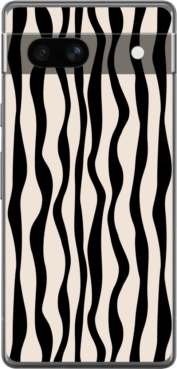 Telefoonhoesje Geschikt voor Google Pixel 7a hoesje - Golvende lijnen - Beige - Zwart - Abstract - Siliconen Telefoonhoesje Telefoonhoesje