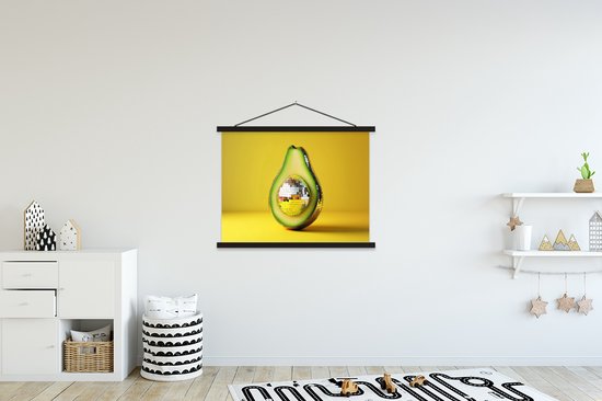 Posterhanger incl. Poster 150x113 cm - Schoolplaat - Avocado - Discobal - Geel - Glitter - Textielposter - Zwarte latten