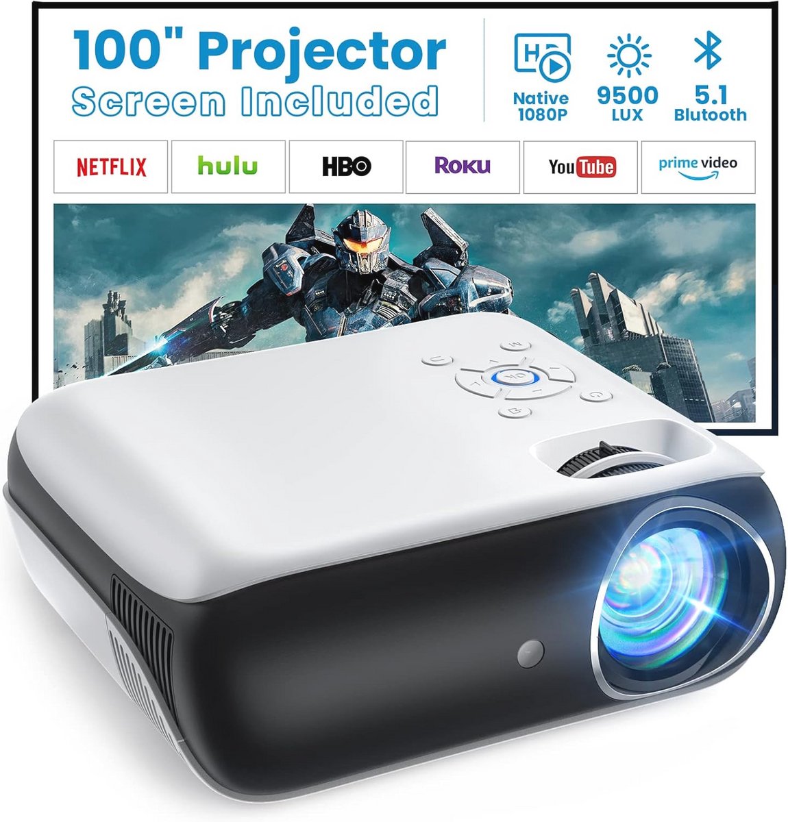 Image of 1080P draagbare beamer met Bluetooth en 100 inch scherm voor thuisbioscoop