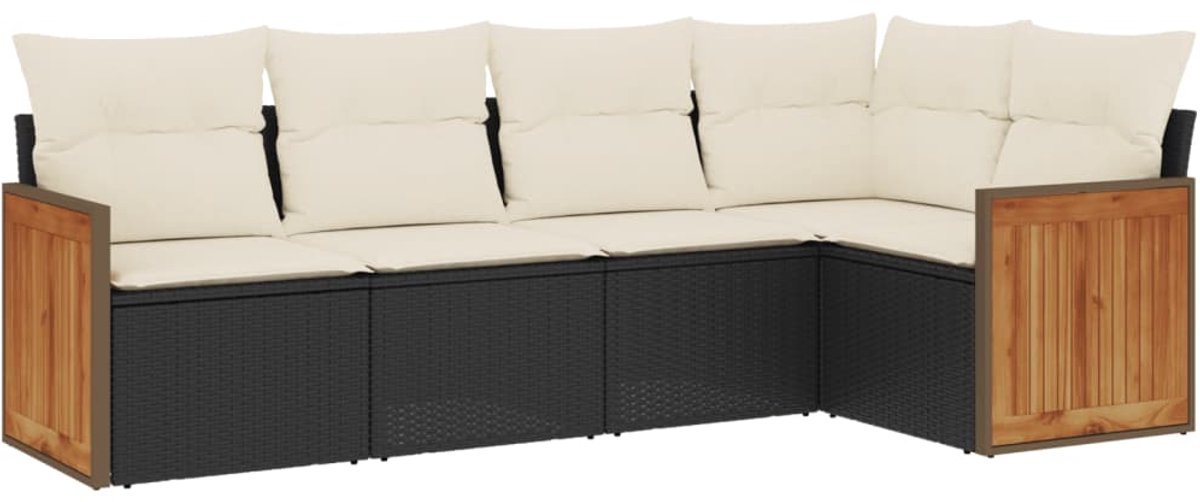 The Living Store 5-delige Loungeset met kussens poly rattan zwart - Loungeset - Tuinset - Lounge Set - Buitendecoratie - Tuinmeubels
