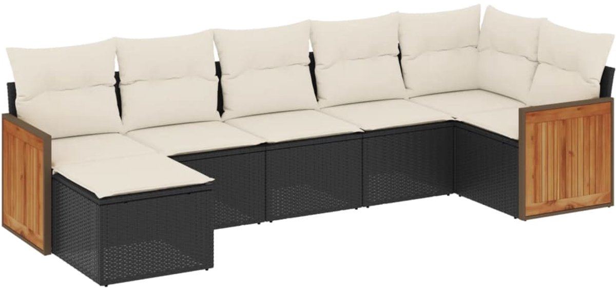 The Living Store 7-delige Loungeset met kussens poly rattan zwart - Loungeset - Tuinset - Lounge Set - Buitendecoratie - Outdoor Furniture