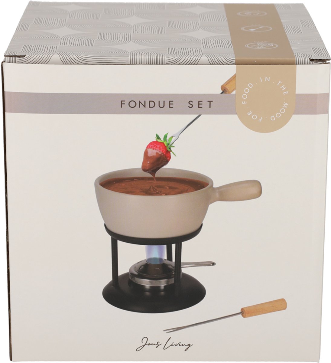 JENS Living Fondue Set Beige Large - Keramische Fondueset met Brander en 4 Vorkjes – foto 3
