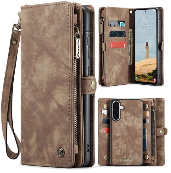 CaseMe Hoesje - Geschikt voor Samsung Galaxy A56 Hoesje - CaseMe 008 2-in-1 Book Case & Back Cover met Portemonnee - Bruin